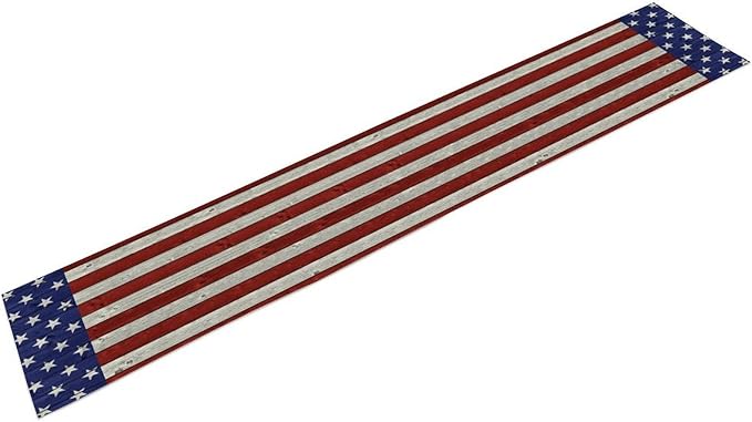 American Flag Table Runner, 4th of July USA Rustic Vintage Wooden Blue Red Stars Stripes Print Table Runner for Farmhouse Kitchen Dining Table Decor, 13x108inch