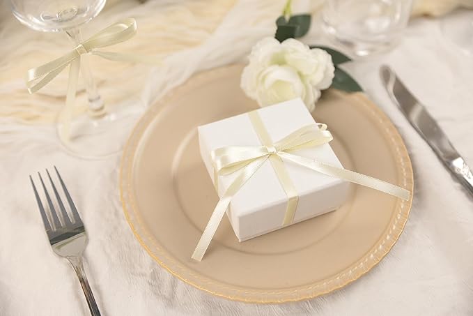 Beige Satin Ribbon 1/4 inch X Continuous 100 Yards, Single Face Polyester Ribbon Perfect for Gift Wrapping, Flower Bouquet, Wedding Decor, Crafts, Bow Making, Sewing and More