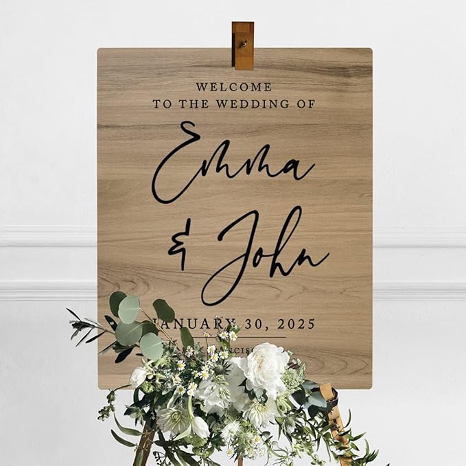 Andaz Press Large Wooden Welcome Sign for Wedding Rustic Welcome Sign 16" x 20" Custom Names Date & Location Script Wedding Signage English Oak MDF Wood Finish Wedding Reception Indoor Outdoor Signs