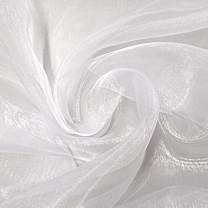 VDS White Organza Fabric, 5 Yards Continuous, 45” Wide, Wedding Party Decoration Iridescent Crystal Sheer Shiny Organza Tulle Bridal Dress DIY Crafts Costume Sewing Backdrop Arch Cloth