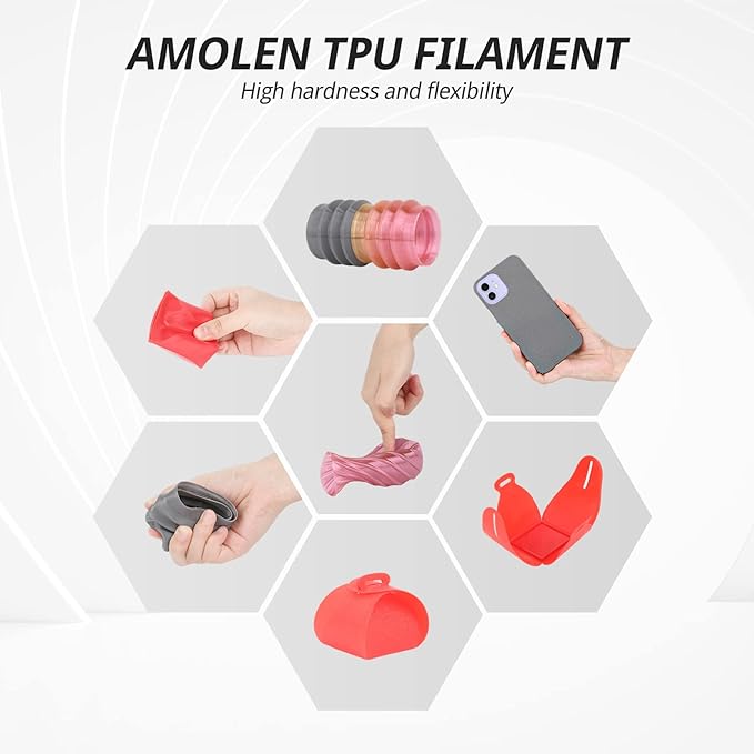 AMOLEN TPU 3D Printer Filament 1.75mm, Flexible Soft TPU 3D Printing Filament Supports High Speed, 1kg Spool(2.2lbs), Black