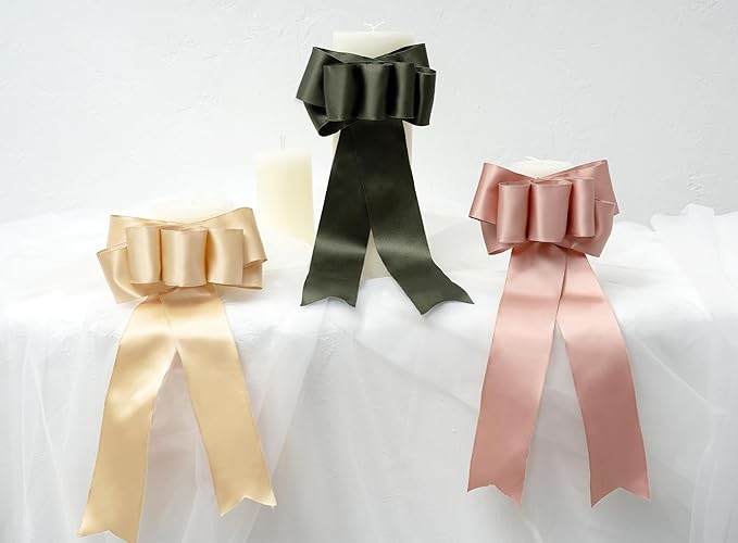 Rose Gold Satin Ribbon Double-Faced Wired Ribbons for Gift Wrapping Flower Bouquet Bows Wedding Invitation Christmas Decor Crafts 2-1/2 Inch 10 Yards