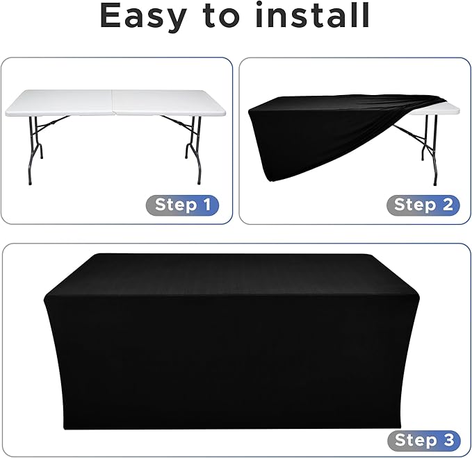 Nasitos Spandex Fitted Table Clothes, 4 Pack - 48 x 24 Inch - Black Rectangle Tablecloths for 4 Foot Tables, Fabric Table Cover Protector for Folding Table, Parties, Craft Show, Trade Show