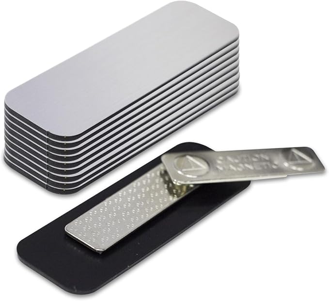 Name Tag/Badge Blanks - 10 Pack - Brushed Silver 1" X 3", Round Corners, Magnetic Backing