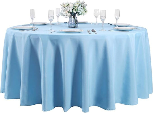 120 inch Round Tablecloth Washable Polyester Table Cloth Decorative Table Cover for Wedding Party Dining Banquet（120 inch,Blue Mist）