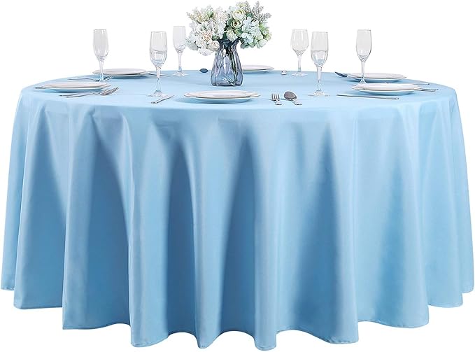 132 inch Round Tablecloth Washable Polyester Table Cloth Decorative Table Cover for Wedding Party Dining Banquet（132 inch,Blue Mist）