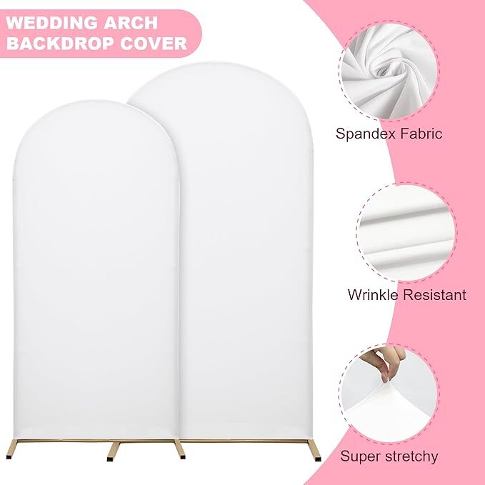DREAHOTEXTIL Wedding Arch Frame Cover 7.2FT Arch Background Cover Spandex Fabric Elastic Background Suitable for Weddings, Birthday Parties, Baby Showers, banquets, and Ceremonial Decorations（White）