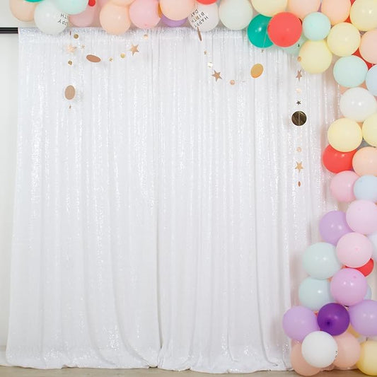 ShinyBeauty Sequin Backdrop White 10x10FT Backdrops for Photography White Wedding Drapes 10FT Baby Birthday Photo Booth Backdrop Glitter Curtain for Party Backgrounds