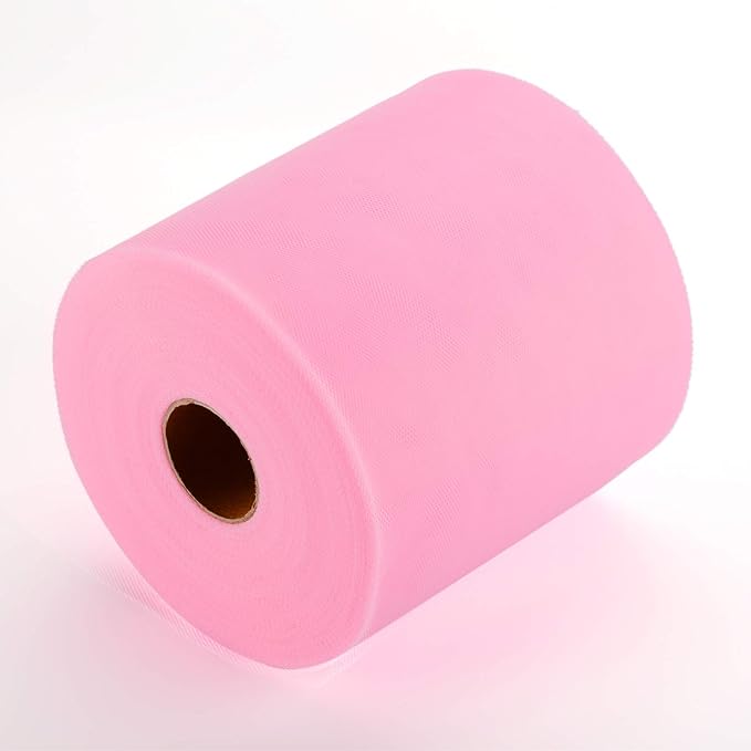 Tulle Fabric Roll, 6” by 200 Yards (600FT) Tulle Organza Fabric Spool for DIY Tutu Skirt Baby Shower Decor Wedding Backdrop Crafts Birthday Party Supplies (Light Pink)