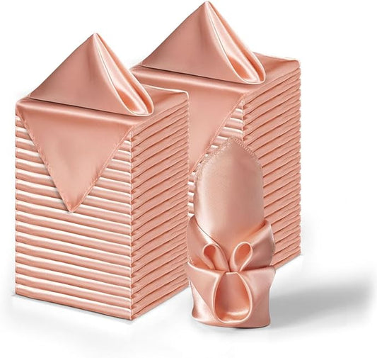 36 Pack Square Satin Dinner Napkins, 16x16 Inches Silky Soft Smooth Table Cloth Napkins for Restaurant Weddings Banquet Party Decoration, Rose Gold