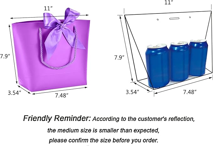 HUAPRINT Gift Bags with Handles,7.48×3.54×7.9 inches,Party Favor Bags with Bow Ribbon,12Pcs Purple Paper Bags for Birthday Wedding Bridesmaid Present Celebration Holiday
