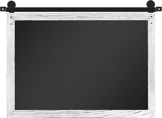 COGOOD Farmhouse Barn Door Mirror - 41" x 26" Rustic Wood Framed Wall Mirror for Bathroom, Living Room, Bedroom Wall Decor (White)