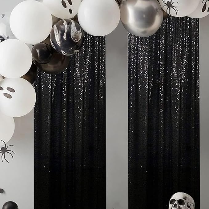 Poise3EHome Black Sequin Backdrop Curtain, 4 Pcs 3FT x 8FT Sequin Backdrop Panels,Black Curtains for Photography Party Birthday Halloween Backdrop