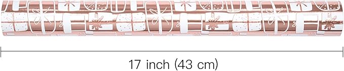WRAPAHOLIC Wrapping Paper Roll - Mini Roll - 17 Inch x 33 Feet - Rose Gold Present Design with Metallic Foil Shine for Birthday, Party, Baby Shower