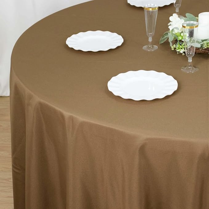 Efavormart Round Tablecloth, 120 Inch Stain & Wrinkle Resistant Washable Table Cloth, Decorative Polyester Fabric Table Cover for Banquet, Wedding, Dining - Taupe