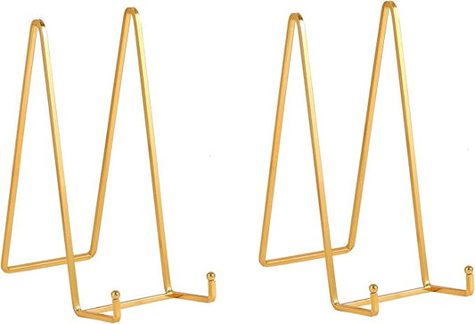 Large Plate Holder Display Stand - 12 inch Super Tall Big Plate Stands for Heavy Duty Display - Metal Picture Frame Stand - Tabletop Easel Stand for Decorative Platter | Plaque | Book - 2 Pack - Gold