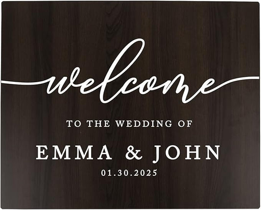 Andaz Press Large Wooden Welcome Sign for Wedding, Rustic Welcome Sign 16" x 20" Custom Names & Date, Woodland Wedding Signage, Dark Walnut MDF Wood Finish Wedding Reception Indoor Outdoor Signs