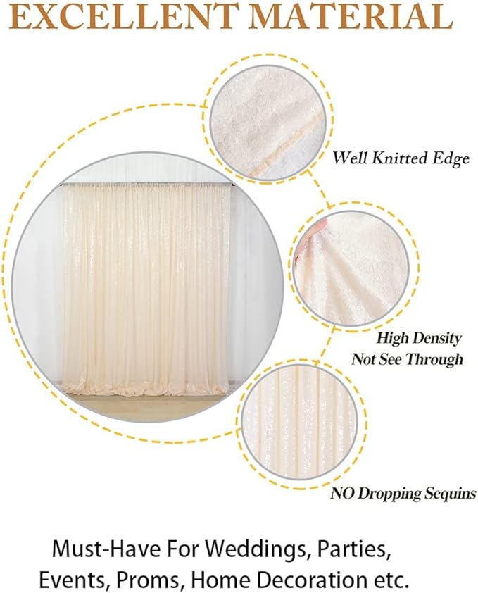 ShinyBeauty 20ftx10ft Sequins Fabric Backdrop Curtain-Ivory Backdrop for Photoshoot Beige Glitter Backdrop for Parties Ivory White Photo Backdrop Wedding Decoration
