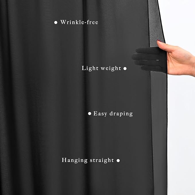 20Ft Length x 28" Width 4 Panels Wedding Arch Draping Fabric Black Arch Drapes Chiffon Fabric Sheer Curtains Backdrop for Party Decor Wedding Bridal Ceremony Ceiling Stage Reception Decorations