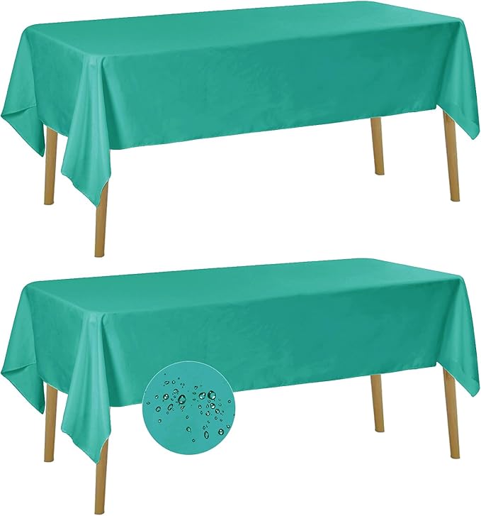 Fokitut 2 Pack Waterproof Rectangle Tablecloth, 60x102 Inch, Stain Resistant and Wrinkle Polyester Table Cloth, Fabric Table Cover for Kitchen Dining, Wedding, Party, Holiday Dinner-Turquoise