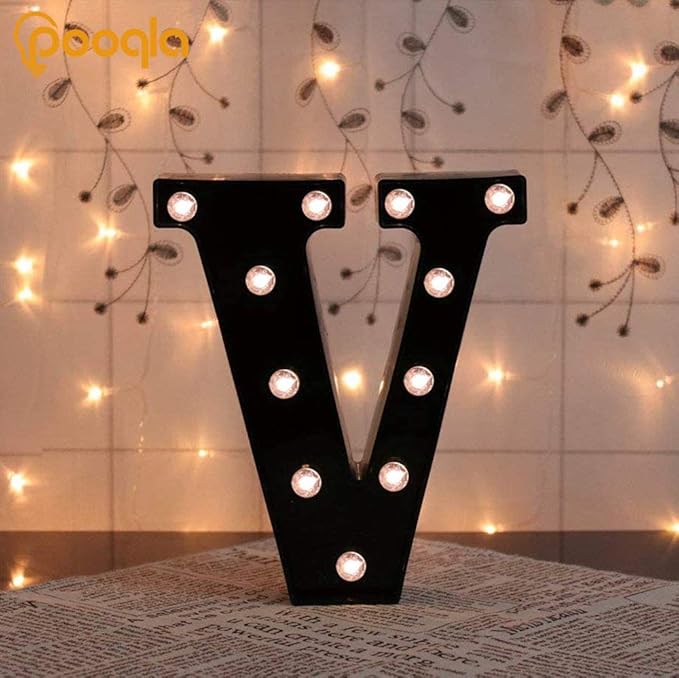 Decorative LED Illuminated Letter Marquee Sign - Alphabet Marquee Letters with Lights For Wedding Birthday Party Christmas Night Light Lamp Home Bar Decoration V, Black