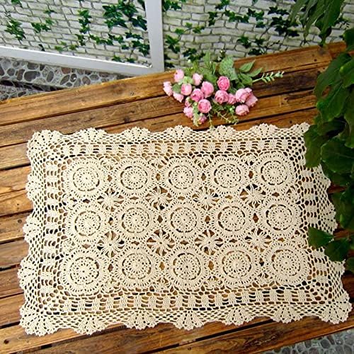 Cotton Handmade Crochet lace Table Runners Rectangular Tablecloth Doilies Doily Table Dresser Scarf Décor,19x23Inch,Beige