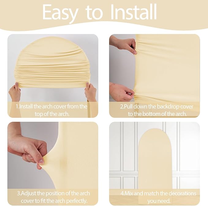 WEERRW Beige Arch Backdrop Cover Ballon Arch Stand Covers Set of 3 Spandex Fitted Round Top Chiara Stretchy Backdrop for Wedding Birthday Party Decoration(6FT, 6.6FT, 7.2FT)
