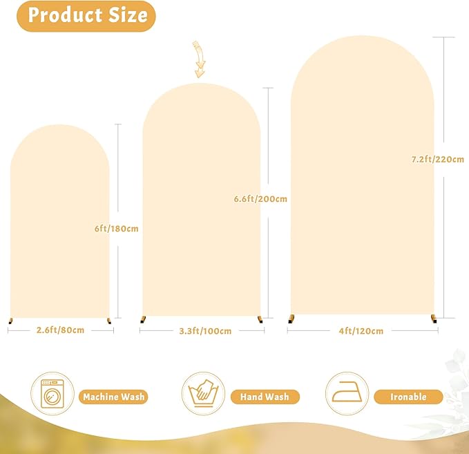 6.6FT Champagne Arch Backdrop Cover - Polyester Fitted Wedding Arch Stand Covers Round Top Chiara Arch Backdrop Cover for Birthday Party Banquet Photo Background Decoration