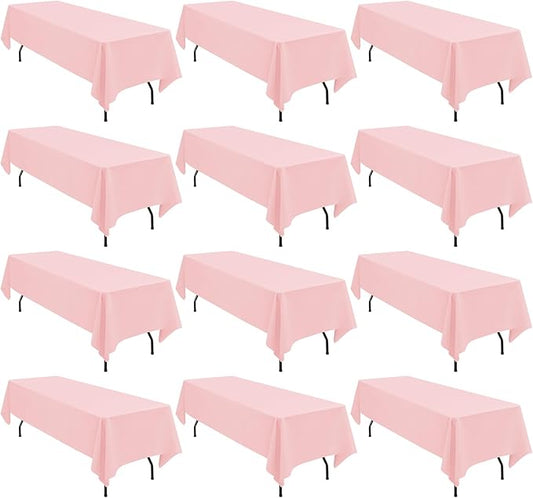 12 Pack 60 x 102 Inch Rectangle Tablecloth Pink Polyester Tablecloth for 6 Feet Rectangle Tables,Washable Fabric Table Cloth for Wedding Dining Table Buffet Parties Camping