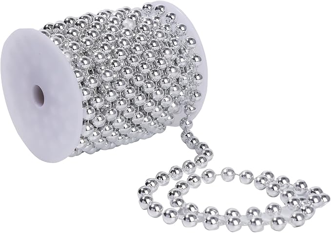 Faux Silver Pearl Beads Garland - 10mm Christmas Tree Beads 11 Yards Silver Pearl Strands Spool Pearl String Bead Roll for Wedding Party Christmas Tree Decoration(10mm 11Yards, Silver)
