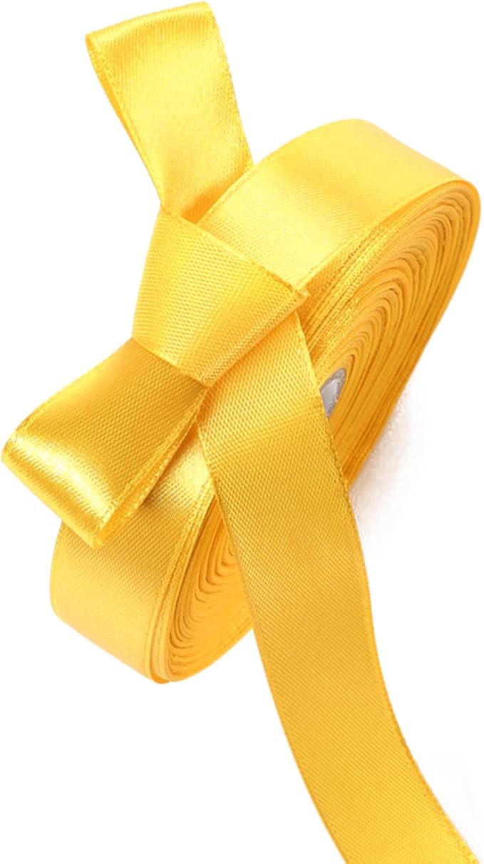 5/8 Inch Yellow Satin Ribbon 50 Yards Solid Fabric Ribbons for Gift Wrapping, Crafts and DIY Projects, Bows Making, Wedding, Party, Holiday Decor