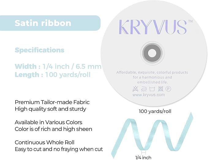 Light Blue Satin Ribbon 1/4 inch X Continuous 100 Yards, Single Face Polyester Ribbon Perfect for Gift Wrapping, Flower Bouquet, Wedding Decor, Crafts, Bow Making, Sewing and More