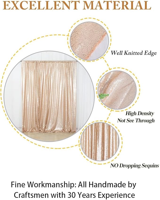 ShiDianYi 8FT x 8FT Champagne Sequin Photo Booth Backdrop, Wedding & Party Backdrop, Sparkling Photography Prop