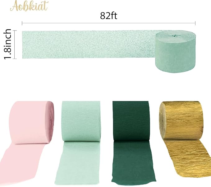 AOBKIAT Wedding Decor Sage Pink Gold Crepe Paper 8 pcs Streamers Party Decorations for Wedding,Rustic Bachelorette,Birthday,Bridal/Baby Shower,Anniversary Party Backdrop Decoration