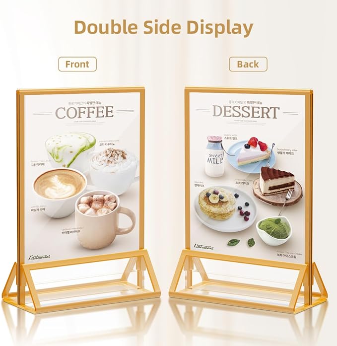Gold Picture Frame 4X6 Acrylic Sign Holder Double Sided Clear Acrylic Frames Display Stand, Plastic Sign Holder for Wedding Table Numbers Menu Holder (6 Pack)