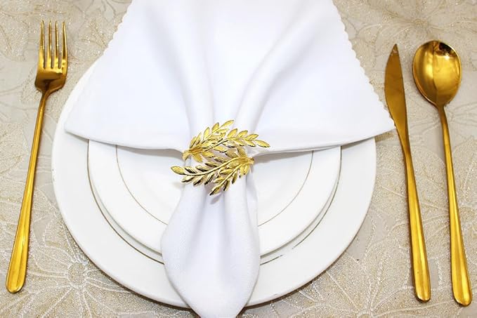 Gold Leaf Napkin Rings Set of 6,Metal Wheat Leaf Napkin Rings for Party Decoration, Dinning Table and Daily Use (Leaf 6pcs)
