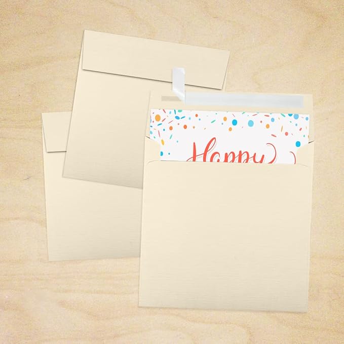 LUXPaper Square Invitation Envelopes | Peel & Press | 6 1/2" x 6 1/2" | Natural Linen | 80lb. Text | 50 Qty