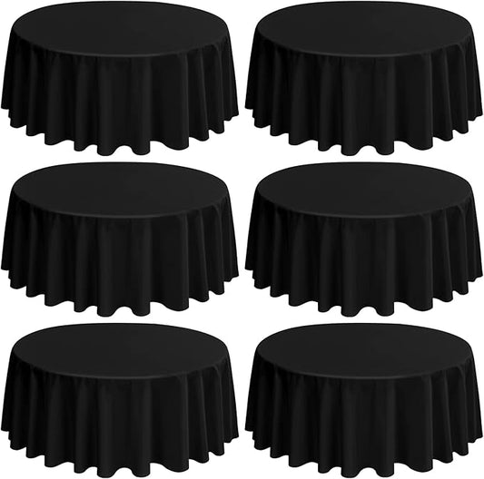 6 Pack Round Tablecloths - 90 Inch, Black Polyester Table Cover for Round Table, Stain and Wrinkle Resistant Washable Fabric Tablecloth, Polyester Tablecloth for Wedding Banquet Parties