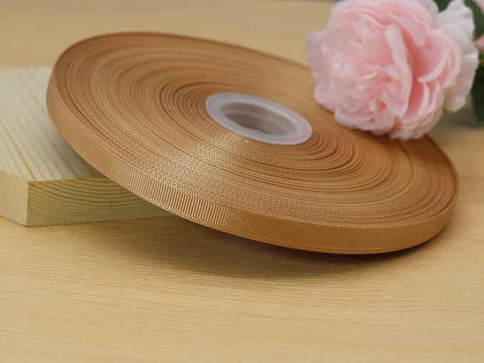 Jesep One Roll 100 Yards 3/8" Soild Grosgrain Ribbon Boutique Gift Wrapping Package Ribbon, DIY Crafts Bow Hair Headband Accessories Assorted Ribbon#835 (3/8" 10mm, Khaki)