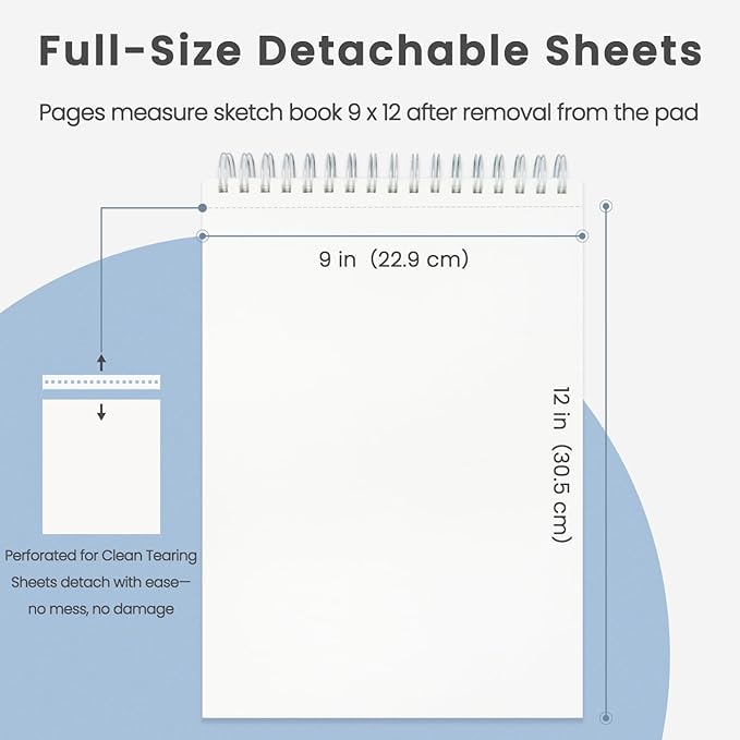Classroom Must Haves, Sketch Pad for Kids Ages 8-12, 1 Pack-100 Sheets 9 by 12 Sketchbook for Kids, 68lb/100gsm Drawing Paper Pad, Spiral Sketch Books for Adults, Art Supplies for College Students.