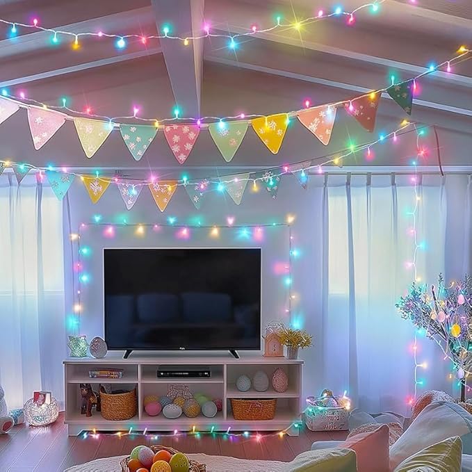 LAMPHOME 100 LED Easter String Lights, 33 FT Colorful Connectable Waterproof String Lights Clear Wire with 11 Modes, Easter Decorations for Indoor Outdoor Party Yard Garden (Multicolor)