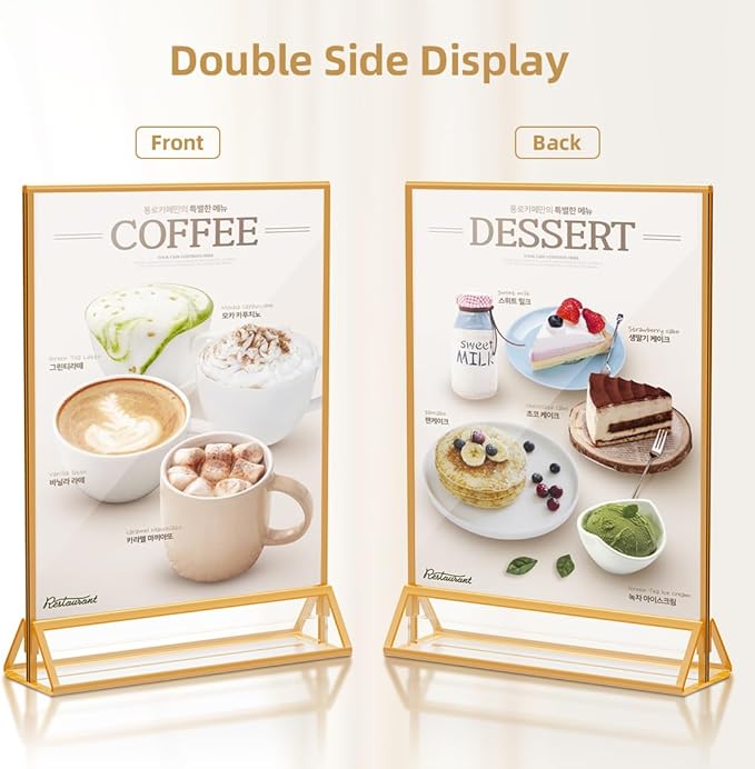 Acrylic Sign Holder 8.5X11 Gold Picture Frame Double Sided Acrylic Frame Plastic Sign Holder Display Stand for Wedding Table Numbers Menu Holder (6 Pack)