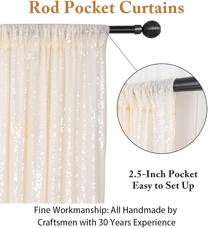 ShiDianYi 4FTX6FT-Ivory-SEQUIN Photo Backdrop, Beige Wedding Photo Booth, Photography Background Ivory Sequin Backdrop Curtain Glitter Backdrop for Parties