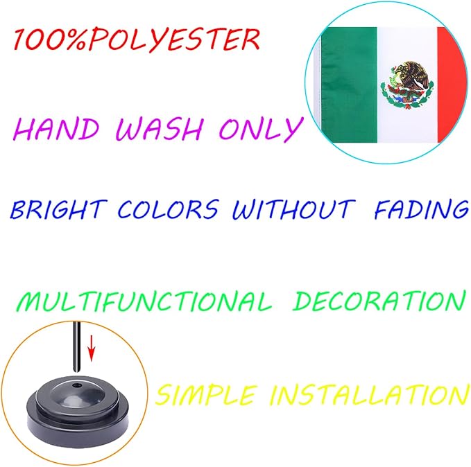 WXTWK 2 Pack Mexico Flag Mexico Deluxe Desk Flag Set - Mini Small Mexican Table Office Flags with Black 12" Solid Pole Stand Base Classroom Meeting Desktop Decorations