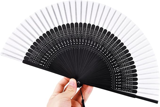 Amajiji Small Folding Hand Fan for Women, Chinese Japanese Vintage Style Bamboo Silk Fans for Party Wedding Dancing Decoration Gift Performance (AM-26)