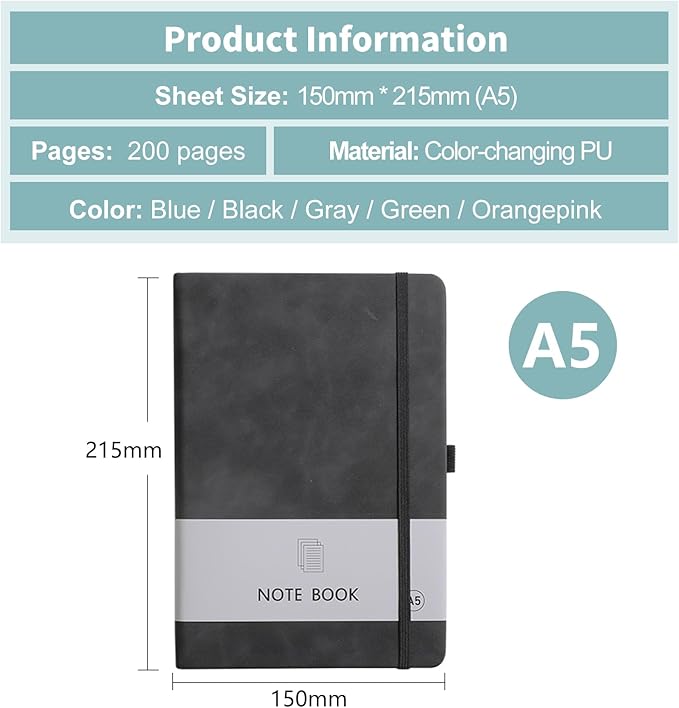 Personalized Notebook Custom Journal Notebook PU Leather A5 Can Customized with Logo/Text/Image- 192 Lined Pages 8.3 x 5.9 Inch, Pen Loop, Elastic Band, Black Hardcover