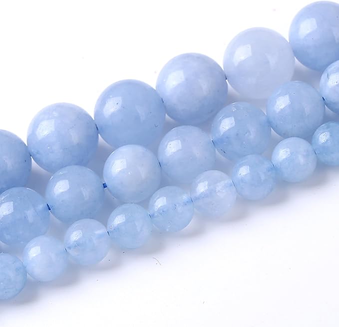 Dream Blue Chalcedony Stone Beads Gemstone Round Crystal Energy Jade Beads Stone Beads for Jewelry Making DIY Bracelet Necklace Jewelry Making 1 Strand 15.5inch 35PCS 10MM