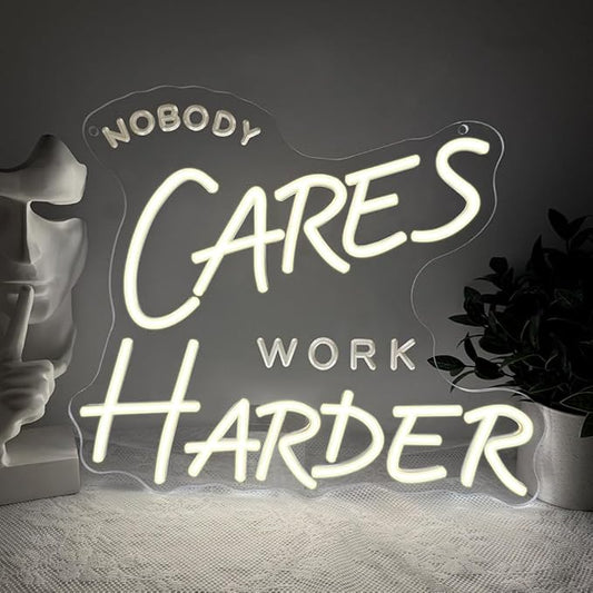 Nobody Cares Work Harder Neon Sign,Motivational Dimmable LED Light Signs for Wall Art Decor,Backdrop for Office Study Room Gym Bedroom Man Cave,Gift for Teen USB Powered（13.8"*11.9"）