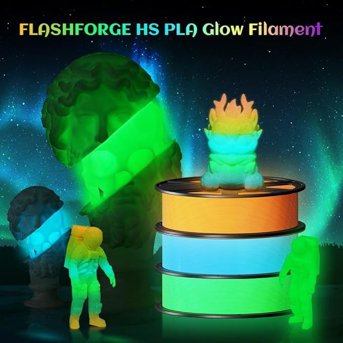 FLASHFORGE Glow in The Dark Rapid PLA Filament 1.75mm, High Flow Speedy 3D Printer Filament Luminous Purple, Max 500mm/s High-Speed Printing, High Brightness and Long-Lasting Glowing Effect