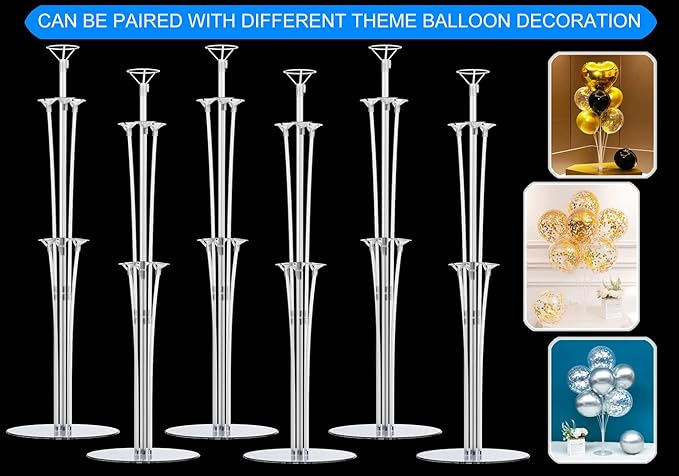 LANGXUN 28" Height Table Balloon Stand Kit for Birthday Party Wedding Decorations, Balloons Arch Kit for Graduation Party and Christmas Balloon Decorations (6 Pack)